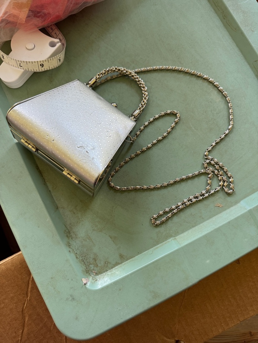 NWOT- PURSE DAINTY SOLID SILVER retractable Shoulder Chain+solid Chain Handle